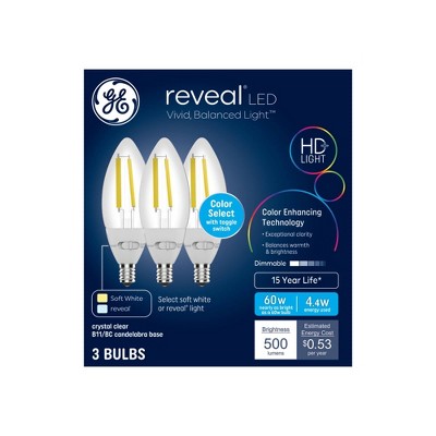 GE 3pk 60W Color Select LED Decorative Light Bulbs Clear
