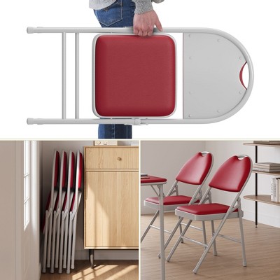 coucheta Folding Chairs, Padded Foldable Chair with PU Leather Cushion and Back, Metal Frame Indoor/Outdoor Portable Stackable Seats