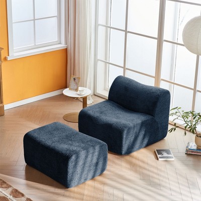Okak Modern Foam Compression Sofa Lounge Chair with Footrest,Comfy Futon Set Accent Chair for Bedroom,Living Room,Office
