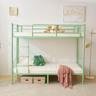 Karl Home Green Twin Over Twin Steel Bunk Bed Frame Ladder Bedroom Dorm Room for Kids Adult Children