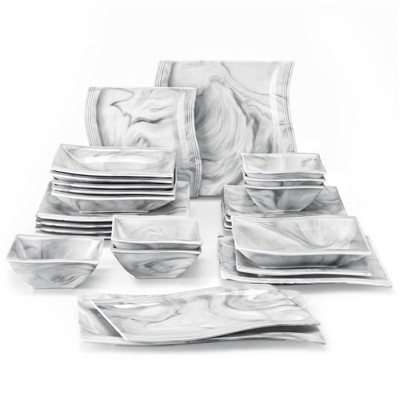 vancasso 26 Pieces Porcelain Dinnerware Set, Grey Mable Set, Service For 6 Person