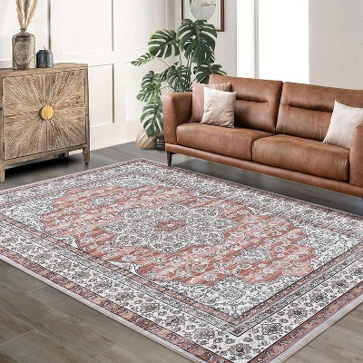 Coucheta Washable Area Rug Floral for Living Room, Ultra Soft Accent Bedroom Carpet, Indoor Non-Slip Throw Carpet for Entryway, Multi-Color & Size