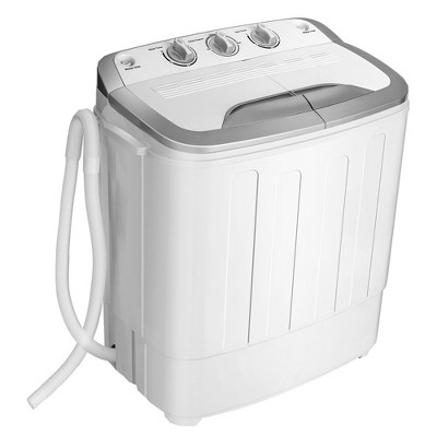 Costway 13lbs Portable Semi-Automatic Twin Tub Wash Machine W/ Built-In Drain Pump Grey\Black