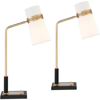 Possini Euro Design Cartwright 32" Tall Large Modern Glam Desk Lamps Set of 2 USB Port Black Brass Finish Metal Home Office Living Room Charging