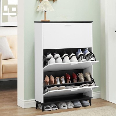 Coolmee Shoe Storage Cabinet with 3 Flip Drawers, Narrow Hidden Shoe Storage Cabinet for Entryway, Freestanding Shoe Rack for Entryway Hallway