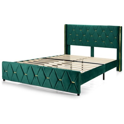 Costway  Upholstered Platform Bed Frame Adjustable Headboard Footboard Modern Green