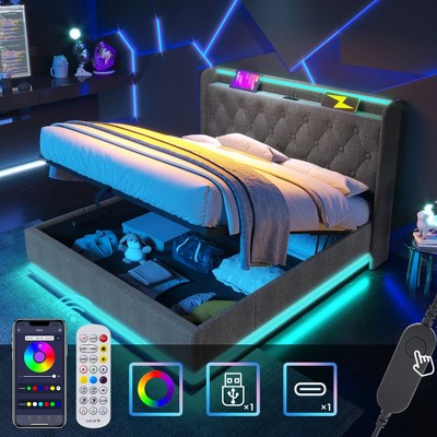 Full Size Upholstered Platform Bed with USB Type-C Charging