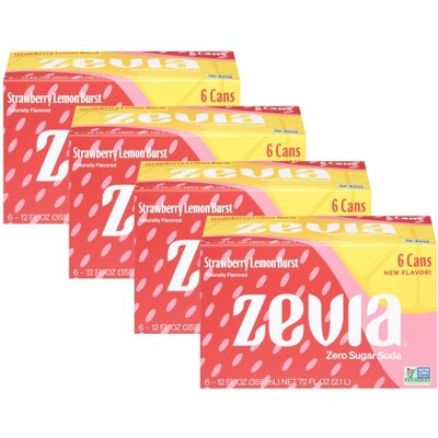 Zevia Strawberry Lemon Burst Soda - Case of 4/6 pack, 12 fz