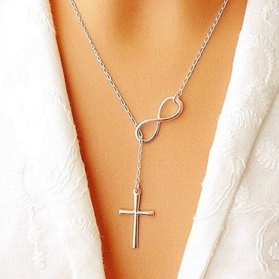 RMZ GOLD NYC Infinity Drop Cross Lariat Necklace
