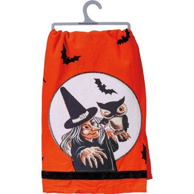 Primitives By Kathy 5.5 Inch Halloween Witch & Owl Halloween Hand Towel , Super Absorbent Halloween Decor Halloween 100 Cotton Kitchen (1PC)