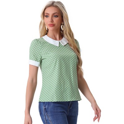 INSPIRE CHIC Women's Peter Pan Collar Keyhole Back Vintage Polka Dots Blouses