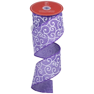 Northlight Swirl Wired Spring Craft Ribbon - 2.5" x 10 Yards - Purple and White