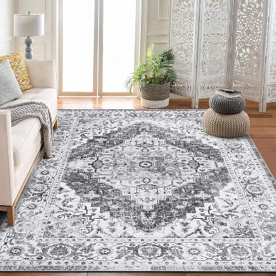 Fulvari Area Rug Vintage Washable Indoor Medallion Rug Low Pile Distressed Floor Carpet Accent Rug for Living Room Bedroom