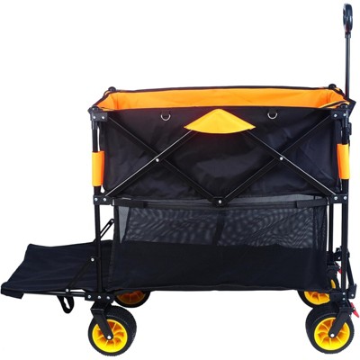 RISOKEYS 450 LBS Capacity Double Decker Folding Wagon Cart with 4 All-Terrain Wheels & Extended Shelf for Camping,Beach,Shopping,Outdoor