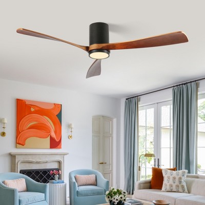 SKRAN 60 Inch Ceiling Fan, Flush Mount Wood Ceiling Fan Reversible Silent DC Motor with Lights and Remote for Bedroom, Kitchen, Living Room