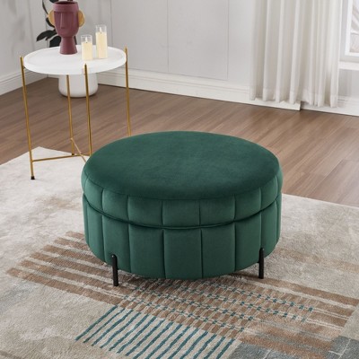 NicBex Round Ottoman With Storage, Channel Tufted Pumpkin-Shape Foot Stool with Reversible Lid for Bedroom, Living Room