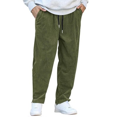 COOFANDY Men's Corduroy Pants Elastic Waist Drawstring Harem Pants Fashion Loose Casual Long Trousers with 4 Pockets