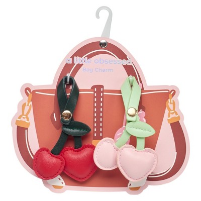 A Little Obsessed 2pk Girl's Cute Heart Cherry Bestie Bag Charms for Backpacks & Purses