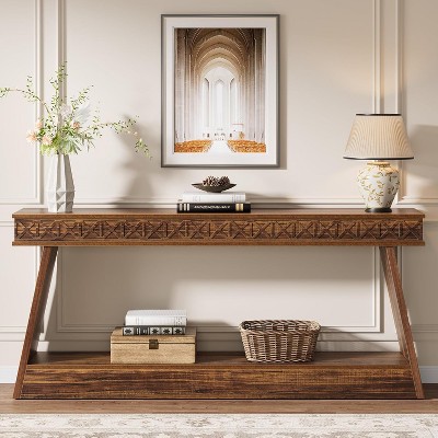 Tribesigns 2-Tier Farmhouse Console Table, 70.87" Extra Long Entryway Table with Storage