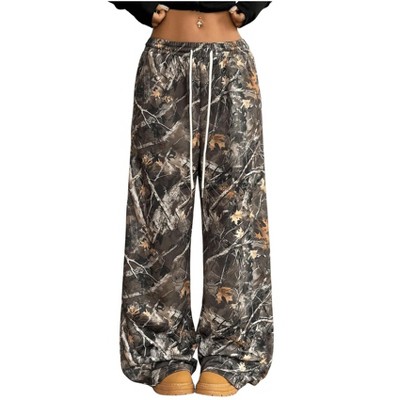 BLUEMING Womens Camo Pants Wide Leg Baggy Sweatpants Elastic Waist Drawstring Loose Pants Trendy Trousers