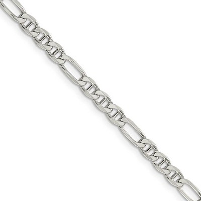 Black Bow Jewelry 3.75mm Sterling Silver Solid Figaro Anchor Chain Bracelet