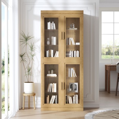 Dovelina Wooden Decorative Bookshelf with Glass Doors and Adjustable Shelves TV Stands - 45"