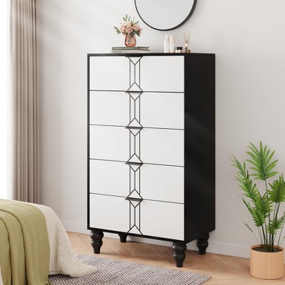 5 Drawers Dresser, Modern Wooden Tall Dresser with Deep Drawers, Chest of Drawers for Bedroom, Living Room, Hallway, Entryway
