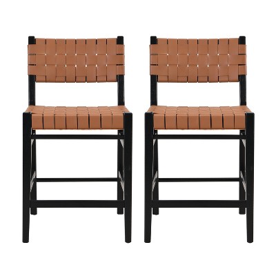 Christopher Knight Home Lumft 24.25" Woven Leather Rubberwood Counter Stool with Footrest