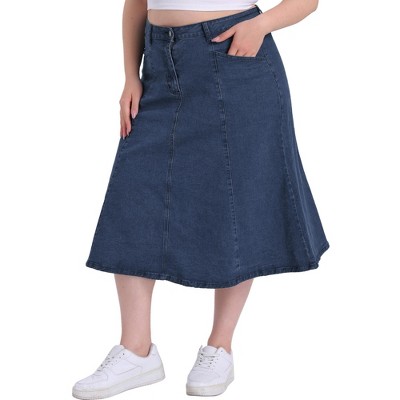 Agnes Orinda Women's Plus Size Vintage High Waist with Pocket Casual A-Line Midi Denim Jean Skirts