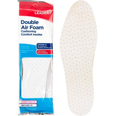 Leader - Double Air Foam, Cushioning COmfort Insoles, Unisex, Men (Size 7-13), Women (5-10), 1 Pair