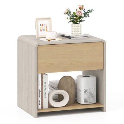 Tangkula Modern Style Nightstand 2-Tier Sofa Side Bedside Table w/ Drawer & Open Shelf