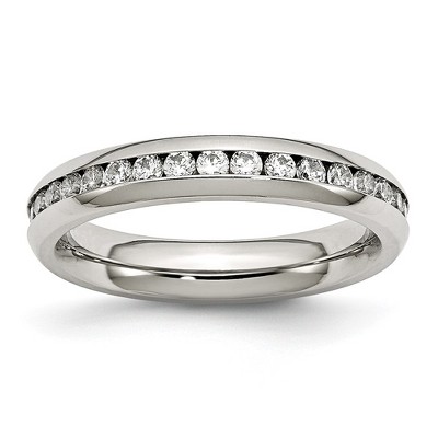 Black Bow Jewelry 4mm Stainless Steel And Clear Cubic Zirconia Stackable Band