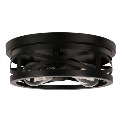 DORESshop 11 in. 2-Light Black Farmhouse Flush Mount with Drum Metal Cage Shade for Entryway Bedroom(2-Pack)