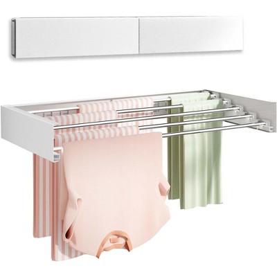 Wall Mounted Clothes Rack, Retractable Towel Drying Rack, Space Saving, Invisible, Foldable for Hanging Clothes