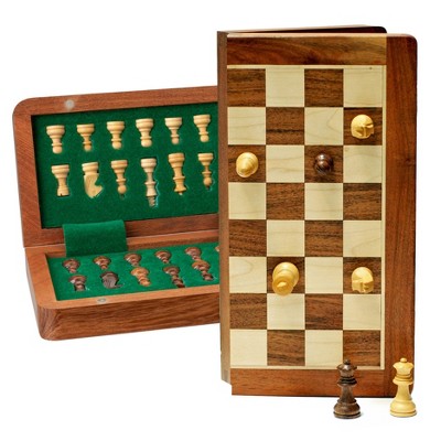 WE Games Travel Magnetic Wood Folding Chess Set, 7.625 inches