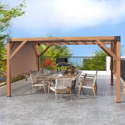 WhizMax 12'X 14' Cedar Wood Luxury Outdoor Pergola with High-Quality Fabric Canopy