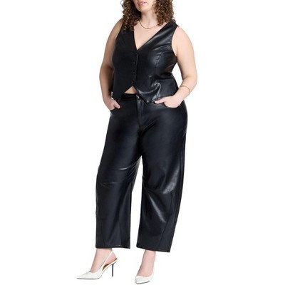 ELOQUII Faux Leather Barrel Leg Pant