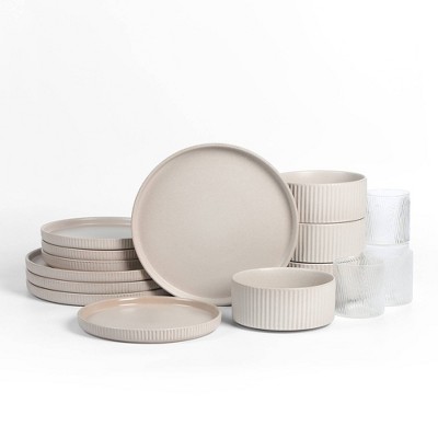 Stone Lain 16pc Haven Stoneware Dinnerware Set Include Glasses