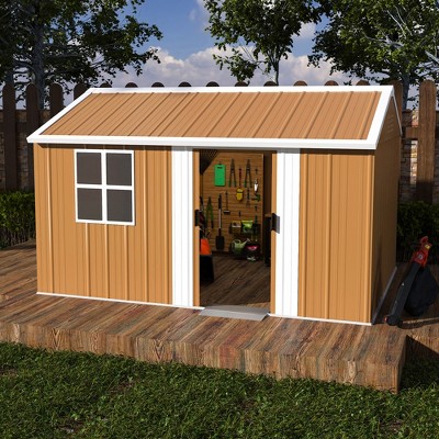 ORRD 12x8 FT Heavy-Duty Metal Storage Shed with Windows, Lockable Door & Vents, Weatherproof Outdoor Shed