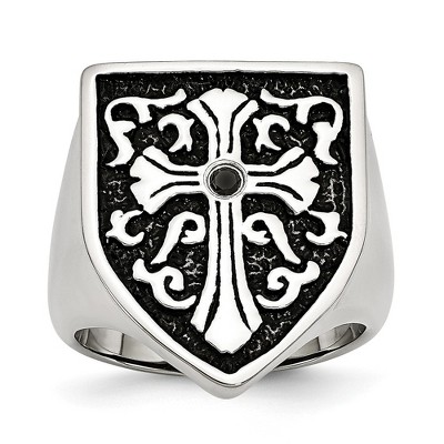 Black Bow Jewelry Stainless Steel And Black Diamond Cross Shield Ring