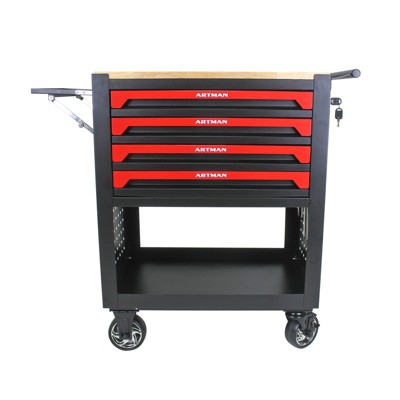 Syemin Tool Boxes and Totes, Movable Case with Wheels and Drawers, Rolling Storages for Workshop of Heavy Duty Metal Tool, Black, 26.9"*17.9"*28.5"
