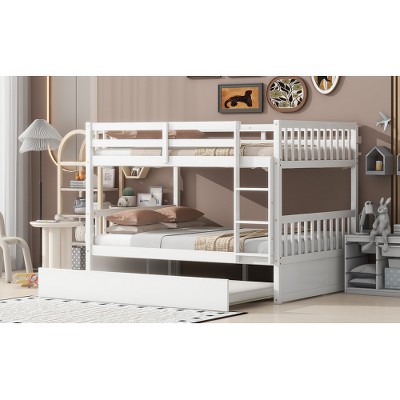 Ridstar 78.6 in. W Full-Size Rubberwood Bed with Pull-Out Bed, Ladder & Guardrail-White