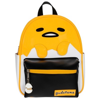 Gudetama Big Face Mini Cosplay PU Backpack Purse, Sanrio Shoulder Bag with Epoxy Filled Metal Gudetama Charm, 10.5 Inch, Faux Leather