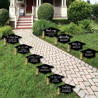Big Dot of Happiness Gold Graduation Lawn Decorations - 10 Piece