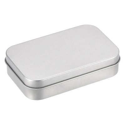 Unique Bargains Tinplate Portable Storage Container with Lid Rectangular Tin Boxes 4 Pcs Silver