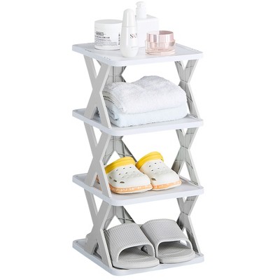 VECELO 4/5/6 Tier Vertical Narrow Shoe Rack, Freestanding Shoe Racks, Skinny Shoe Shelf, Compact Shoe Organizer for Small Spaces, Gray
