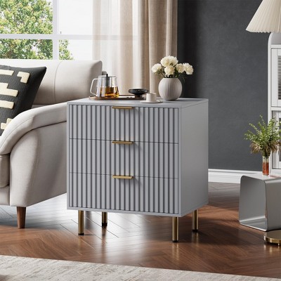 3 Drawer Dresser for Bedroom, Fluted Modern Nightstand with Deep Drawers, Chest of Drawers with Wide Top, Wooden Dresser Organizer