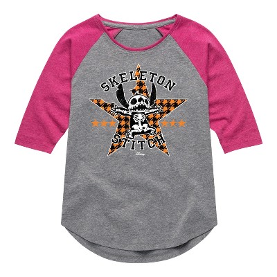 Girls' - Lilo and Stitch - Skeleton Stitch Shirt Tail Raglan Graphic T-shirt