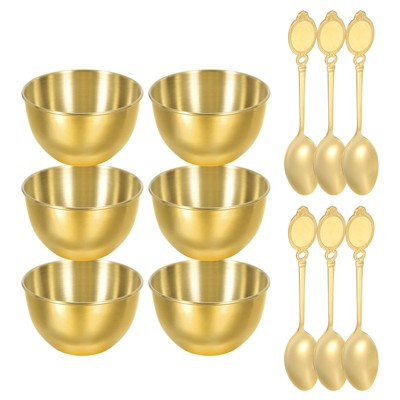 Unique Bargains Stainless Steel Seasoning Condiment Appetizer Sauce Dishes 3.4" and Spoons 6 Sets