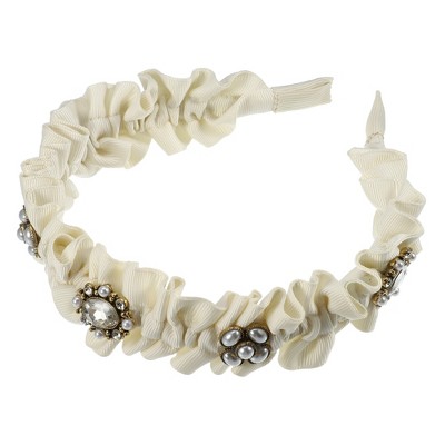 Unique Bargains Women's Rhinestone Pleated Headband Faux Pearl Headband 1 Pc
